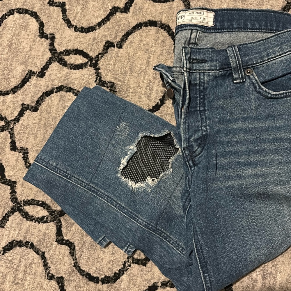 Free People Size W 26 Pull On Distress Skinny Jeans Black Stretch 61855-16515125